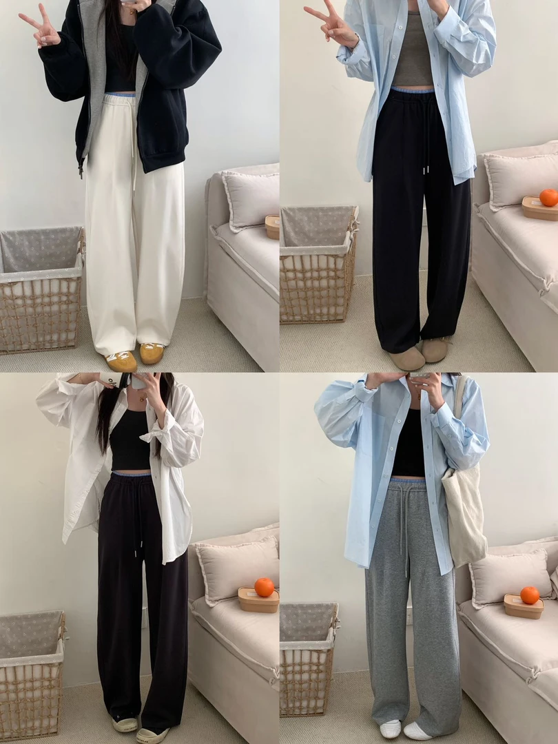 腰头拼接格子香蕉裤