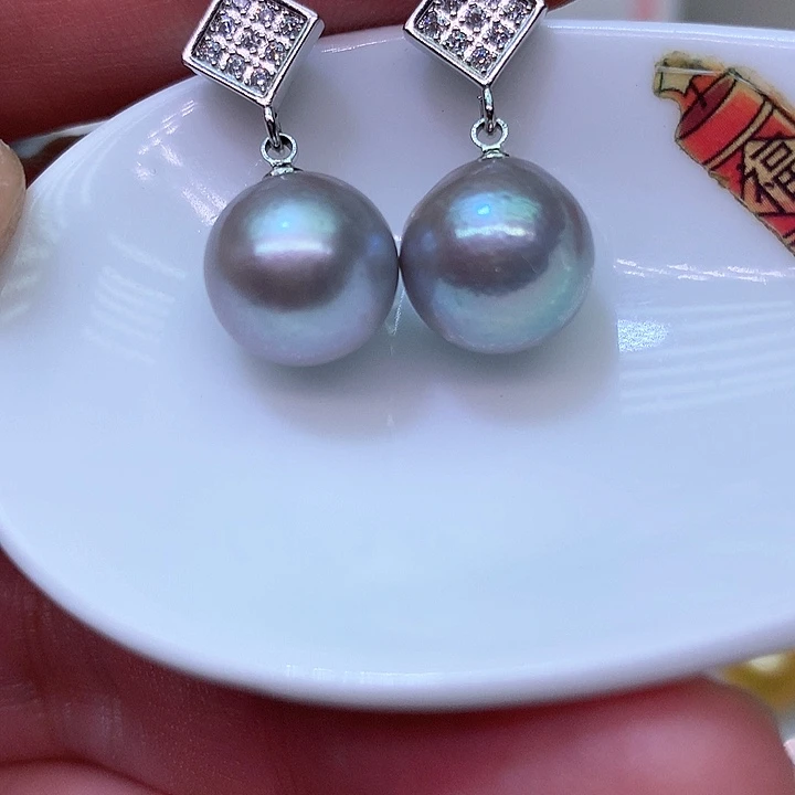 银S925镶嵌耳饰淡水珍珠