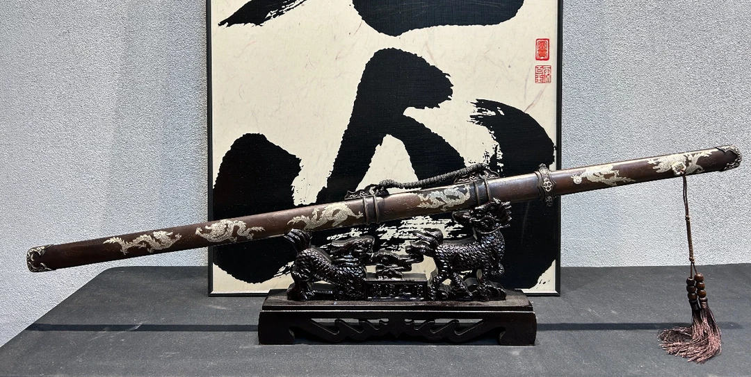 花纹钢 全铜唐横刀  铜做旧棕鞘 未开刃