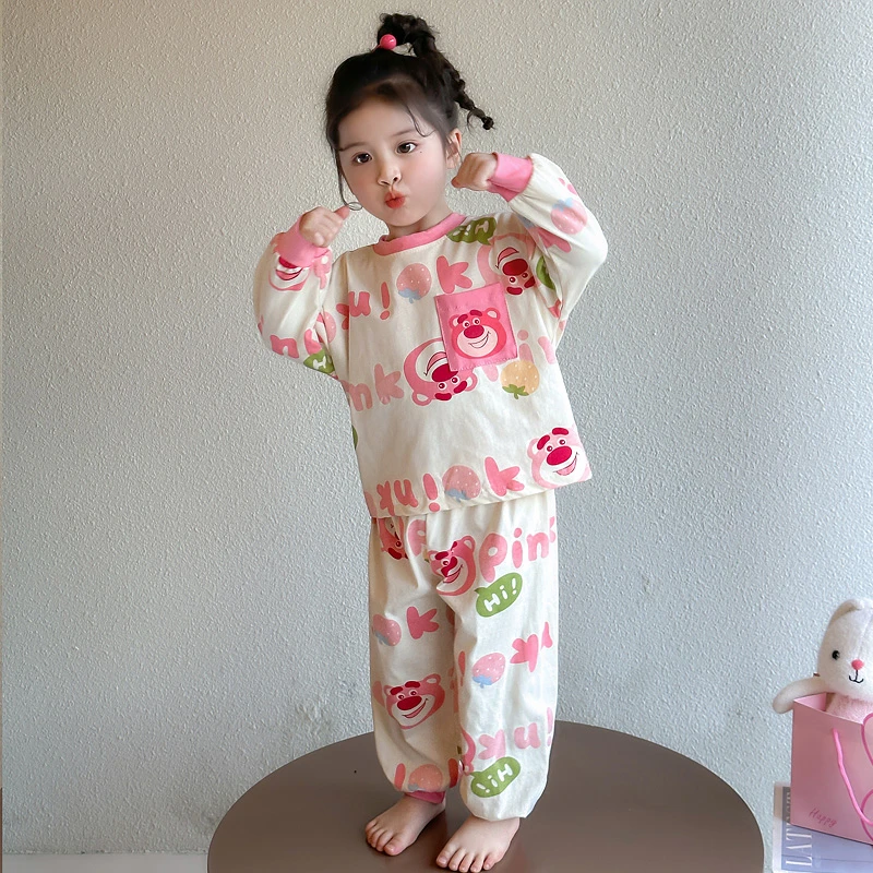女童长袖睡衣春秋款纯棉2025新款儿童卡通家居服套装小童宝宝春装