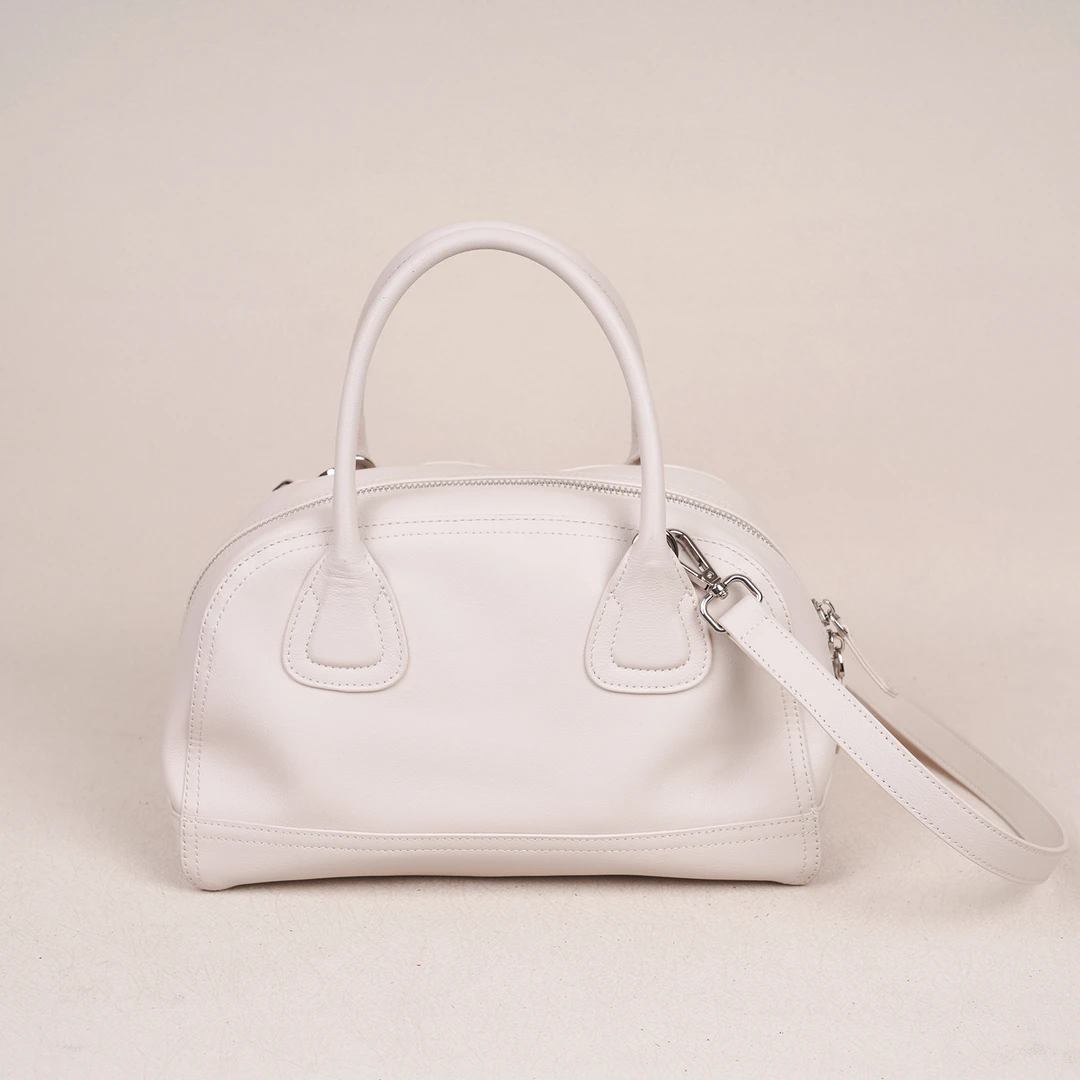 【闺宿】水晶植鞣头层牛皮单肩斜挎手提保龄球枕头女包白色8232