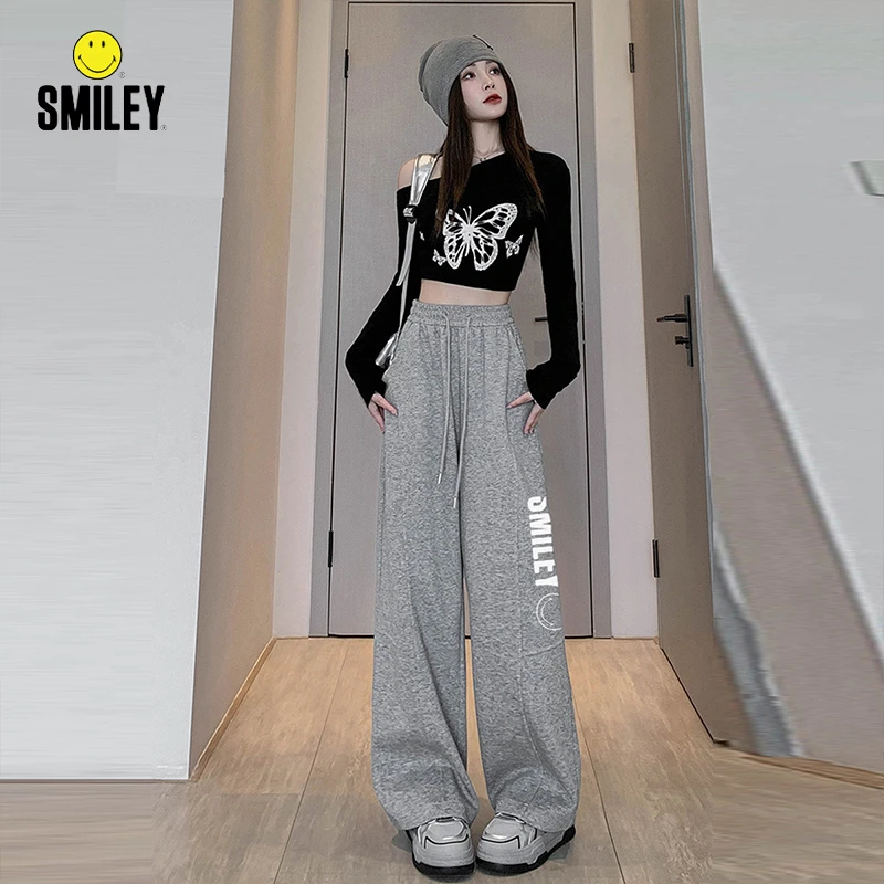 SMILEY春季新款裤子美式束脚裤休闲长裤潮流宽松垂感休闲裤【AL】