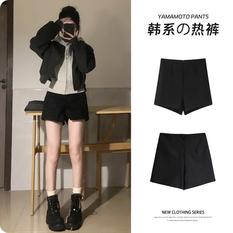 黑色西装短裤女2025夏薄款新款外穿打底靴百搭显瘦时尚高腰裤子女