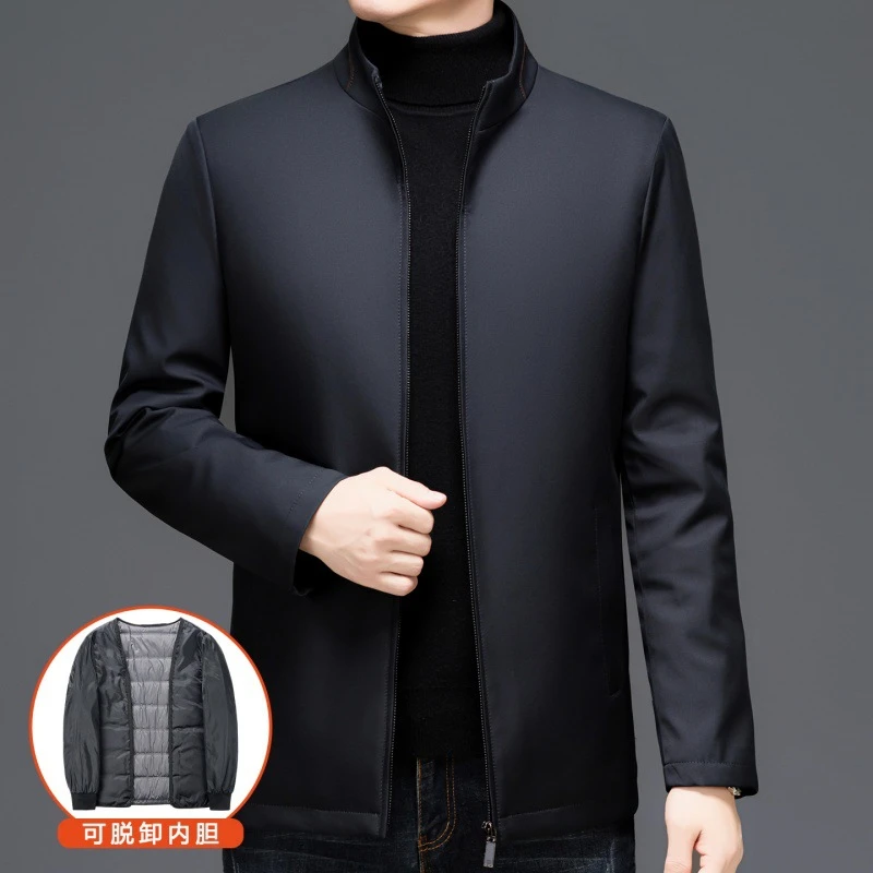 可拆内胆90白鸭绒羽绒服男装2025冬季新款立领御寒加厚中老年外套