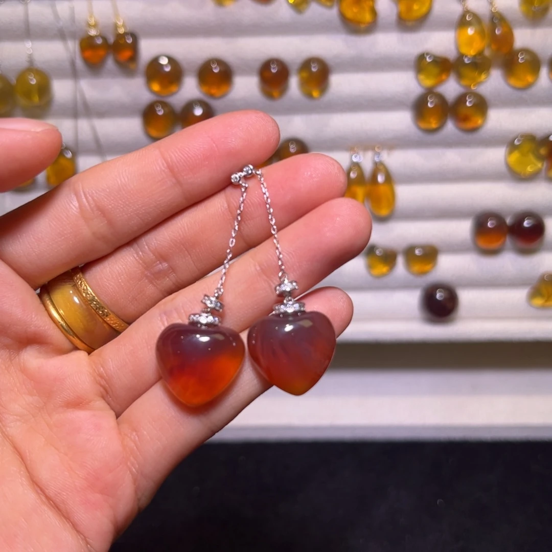 琥珀手镯银S925镶嵌安*沁爱心耳坠11号