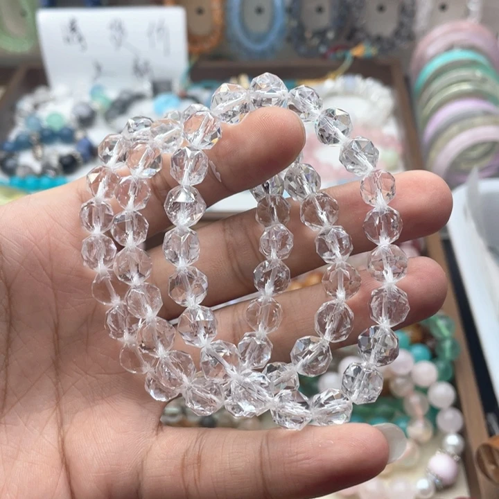烟晶银S925镶嵌手链白水晶切面