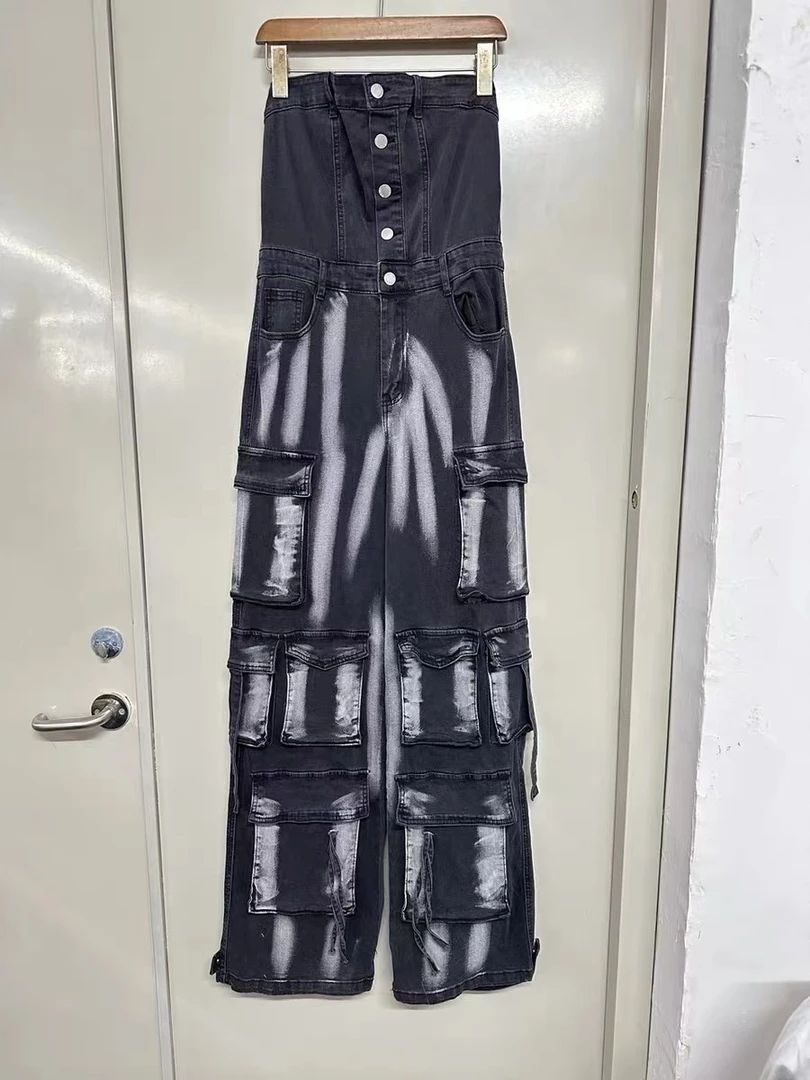 2025年早秋外贸原单早秋新款破洞牛仔连体裤