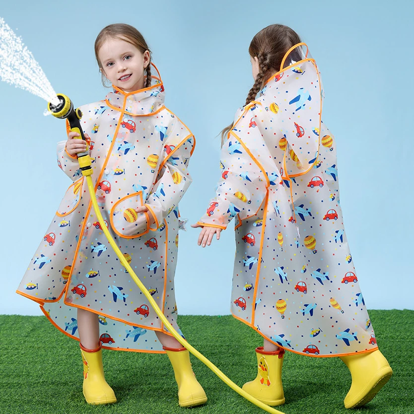 儿童雨衣时尚可爱雨衣雨天户外长款上下学大书包透明帽檐可收纳