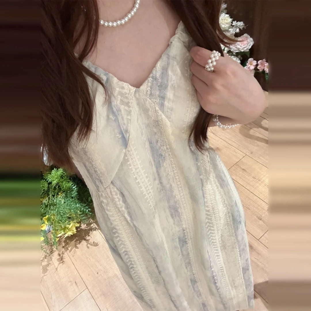 高腰法式夏季吊带女装连衣裙不褪色宽松小众中长裙气质遮肉显瘦