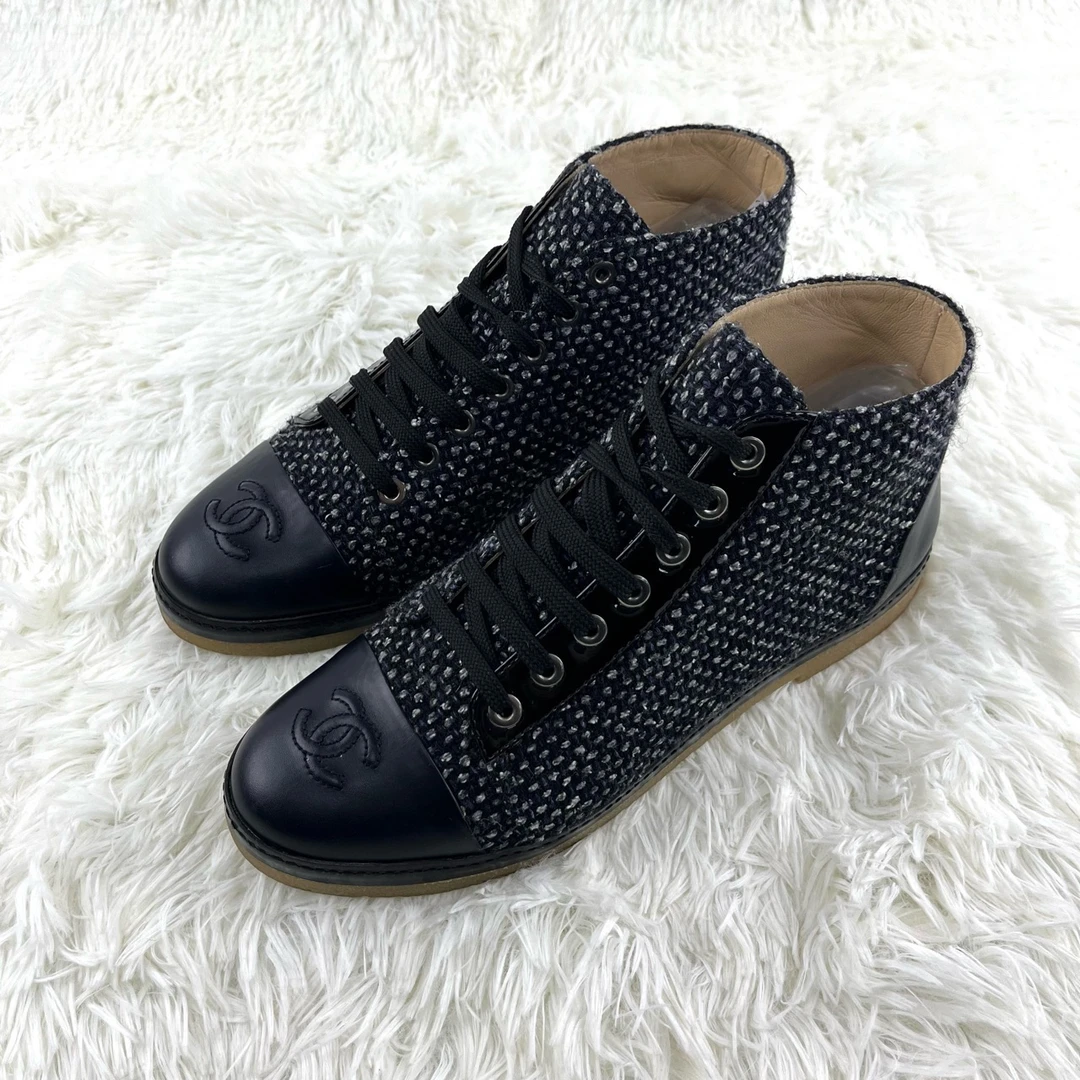 99新 Chanel/香奈儿 粗花呢及踝靴灰色38码13608910