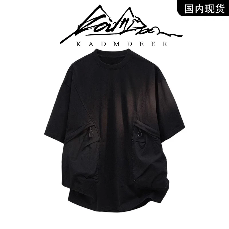 【品牌现货撤柜】KADM DEER夏季新款纯色口袋设计圆领情侣短袖男T恤