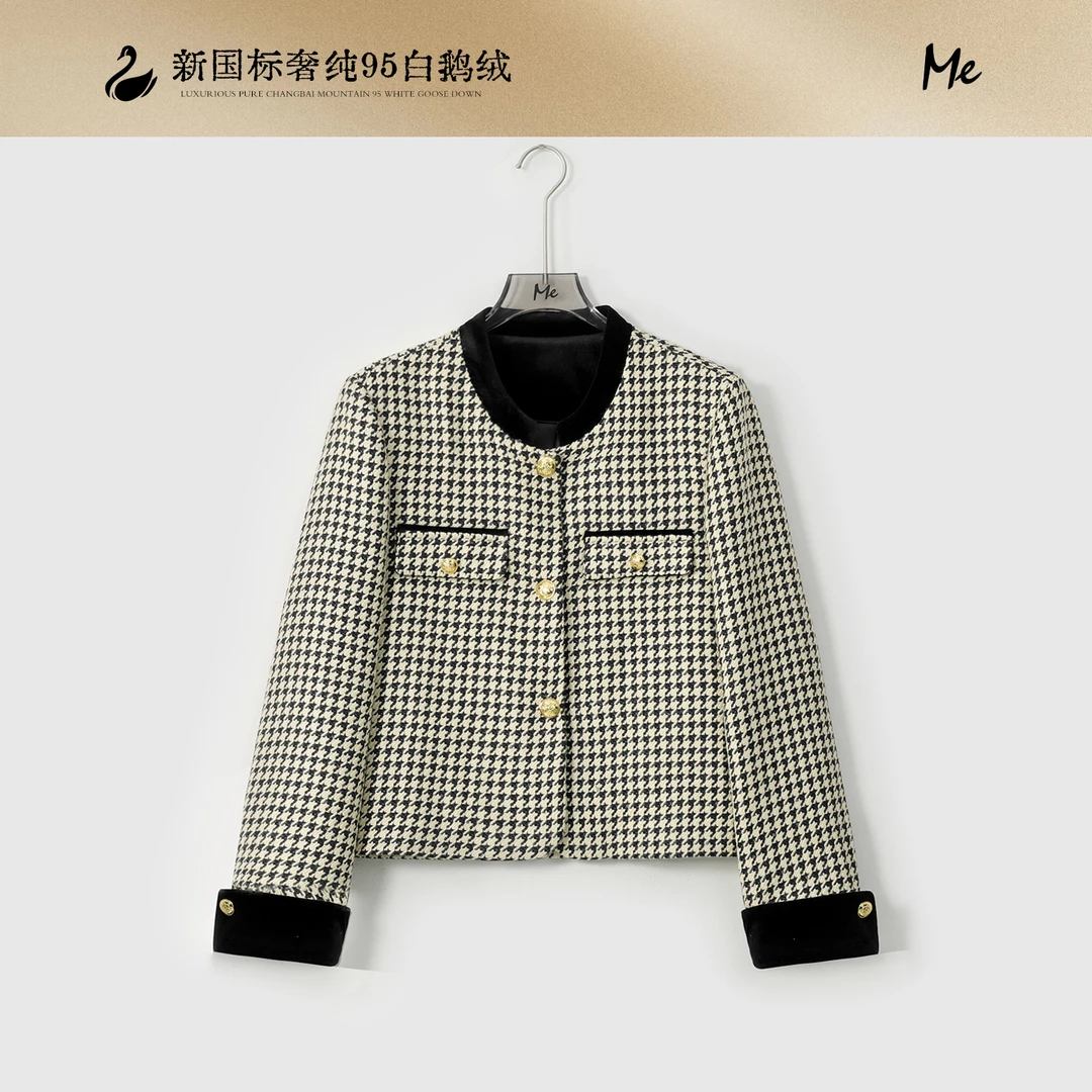 ME【黑金千鸟格小香鹅绒服】95白鹅绒奢牌感时尚保暖羽绒服MESA4192