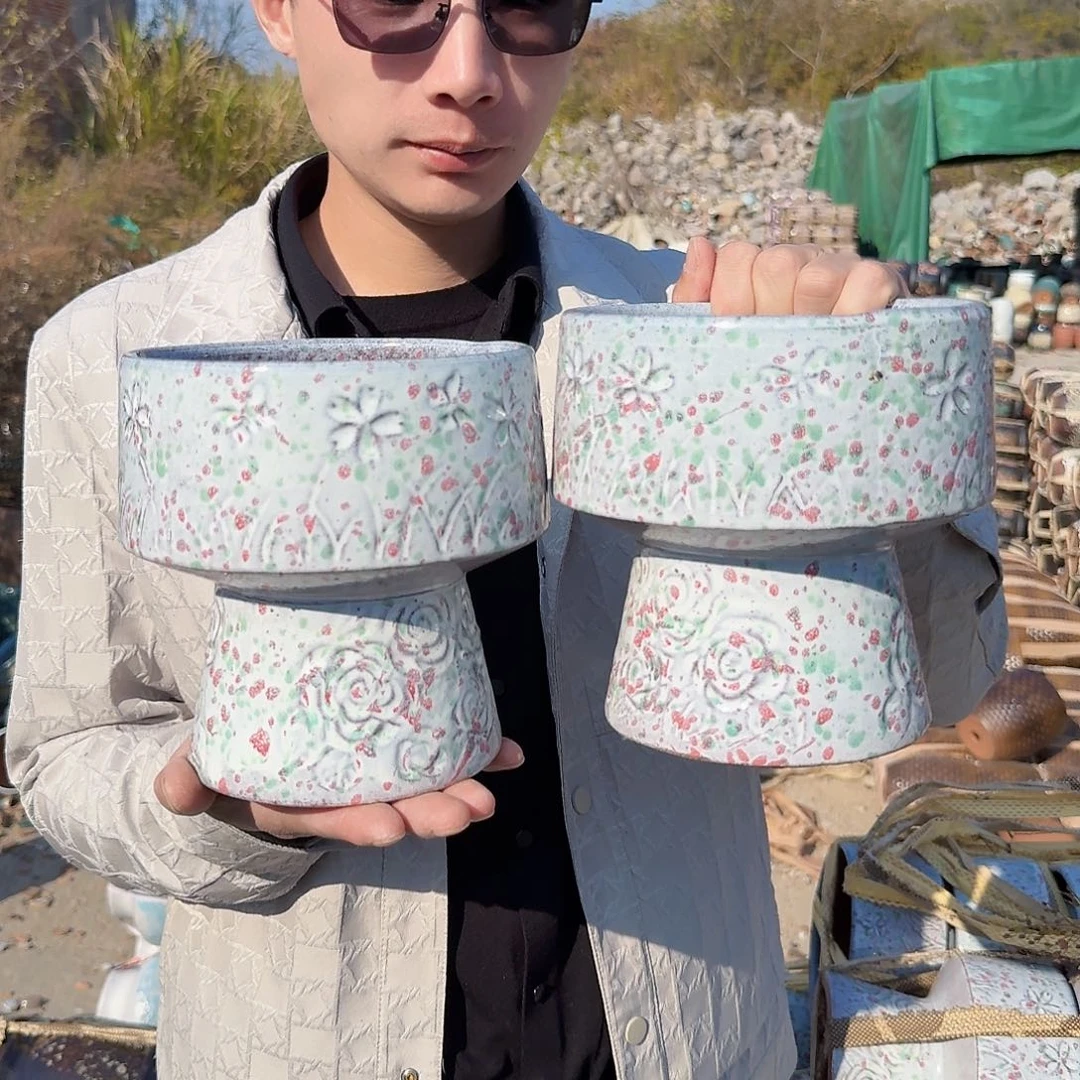 紫砂花盆口16高17两个火锅彩色