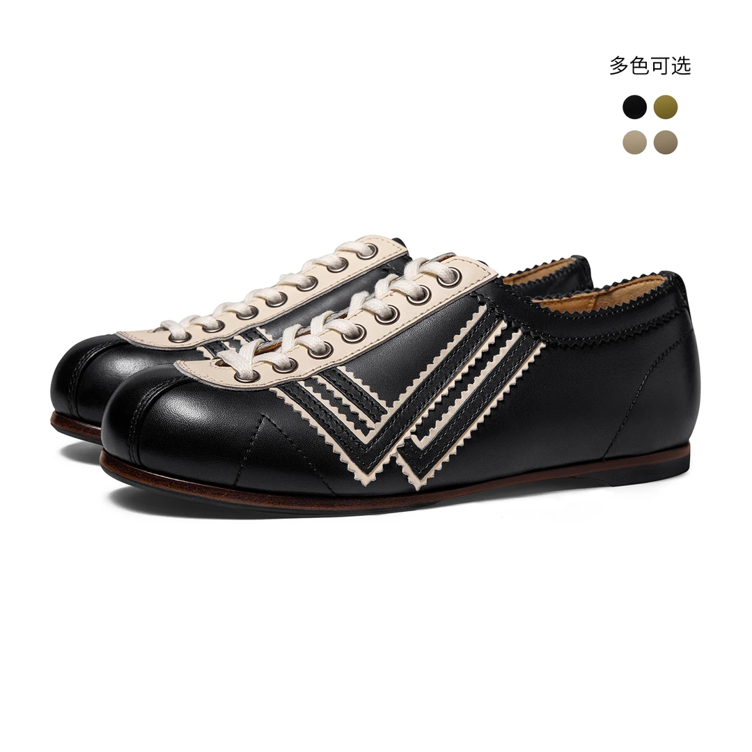 ThomWills复古保龄球鞋女拼接设计真皮休闲运动鞋舒适板鞋夏季