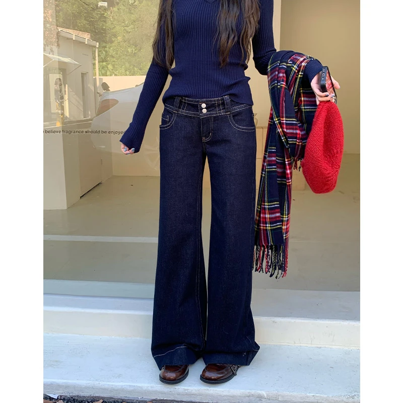 橘子树在哪儿丹宁风牛仔裤女秋季设计感辣妹弹力显瘦百搭双扣裤子