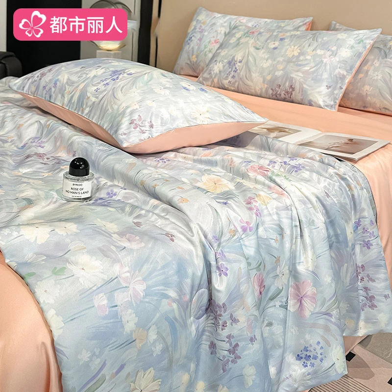 都市丽人数码印花水洗冰丝夏被夏季凉感单双人夏凉被套件空调被子