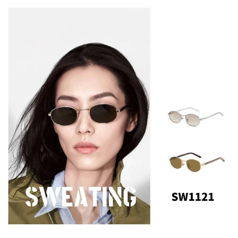 「SWEATING」复古老钱风金属拼接椭圆形墨镜防紫外线太阳镜