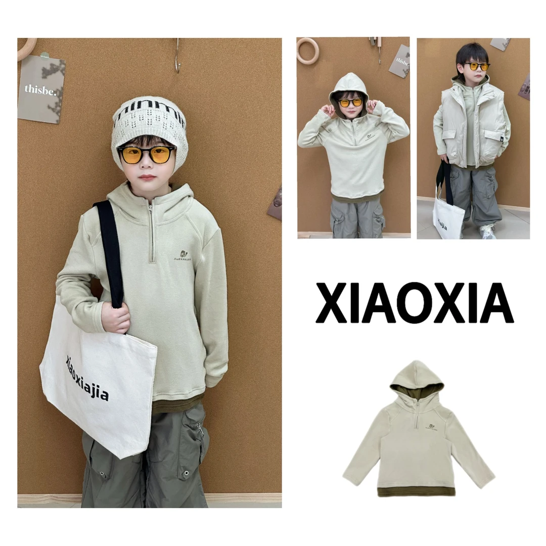 XXJ 2225 超软糯【a.】韩范高级连帽双面绒卫衣男童