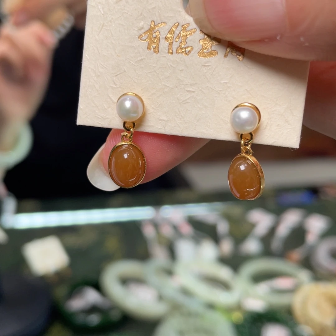 和田玉银S925镶嵌耳饰
