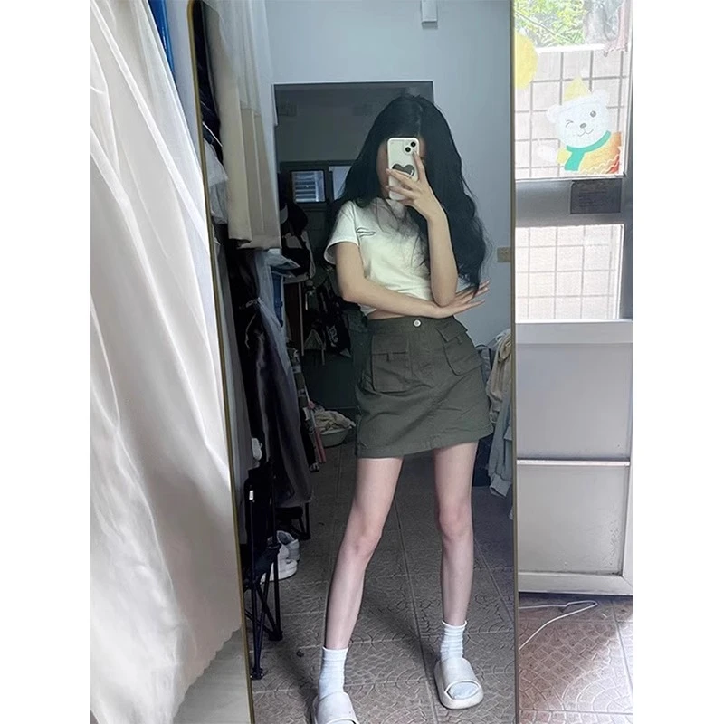 军绿色工装牛仔半身裙子大码胖mm显瘦裙子女款爆款2025新款高级感