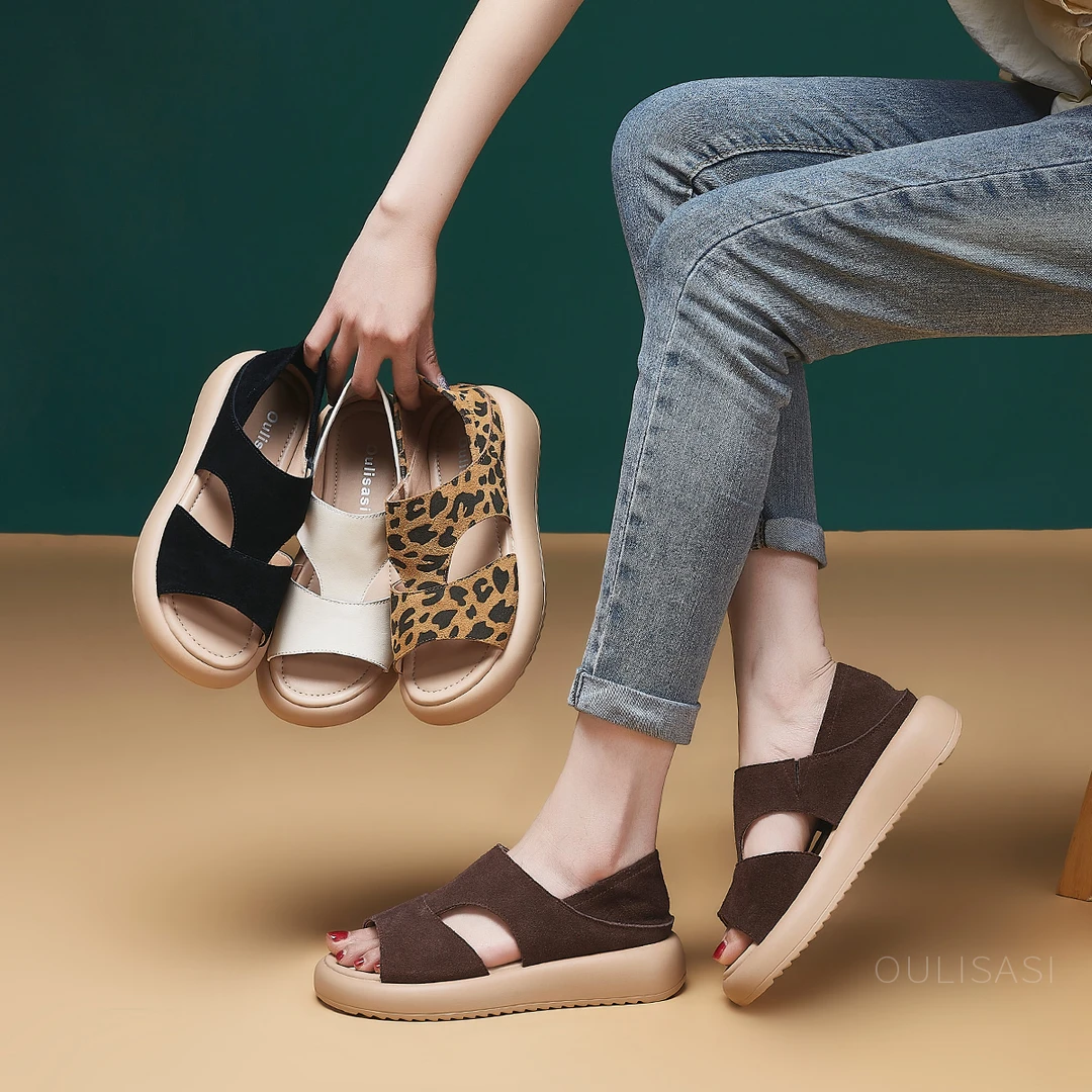 [婉若游龙]夏季新款2025凉鞋舒适复古百搭中跟防滑两穿女鞋