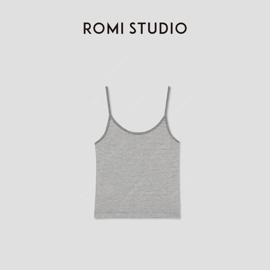 ROMI STUDIO“舒适自在”绵羊毛混纺条纹U领修身吊带背心RWCRS41868