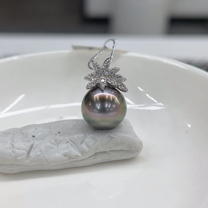 银S925镶嵌吊坠(不含链)海水珍珠12m 15号