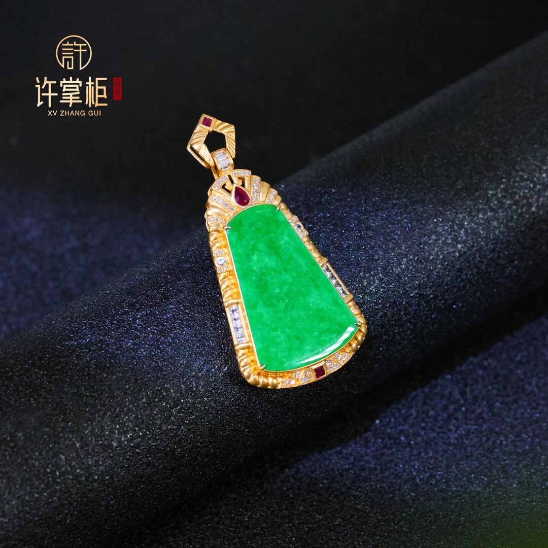 许掌柜｜凝光方翠 18K金翡翠方牌吊坠天然缅甸翡翠A货无事牌配饰