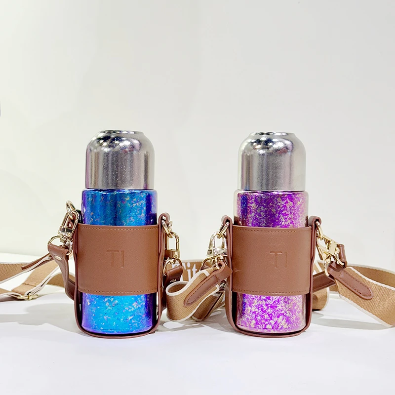 【晶晶新品补贴】纯钛直饮保温杯抑菌保鲜背带斜跨水杯400ML礼盒装