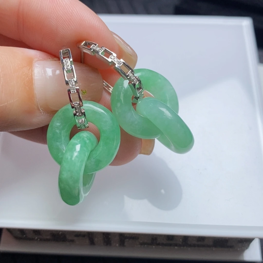 翡翠18K金镶嵌耳饰双环