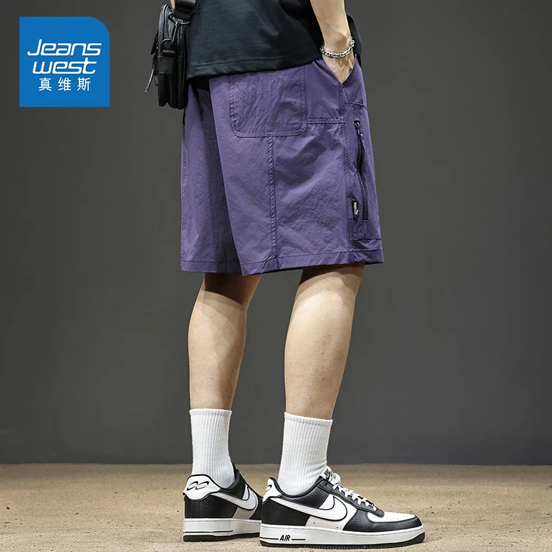 Jeanswest/真维斯冰丝薄款短裤男士夏季潮牌宽松直筒运动百搭中裤