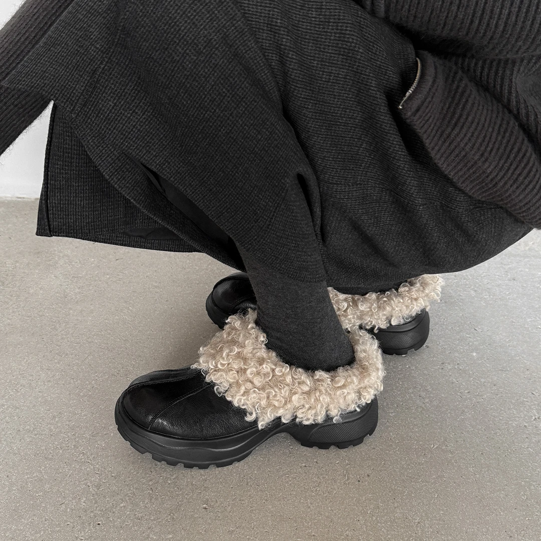 2025年冬季新款加绒拖鞋女外穿时尚厚底粗跟百搭时尚高跟毛毛鞋女