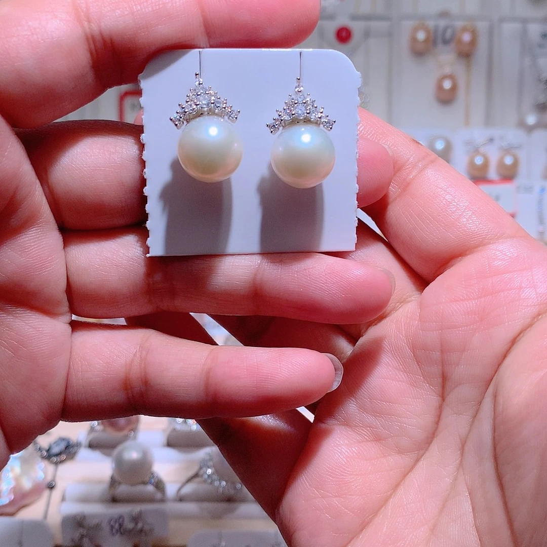 银S925镶嵌耳饰淡水珍珠CC11.5mm