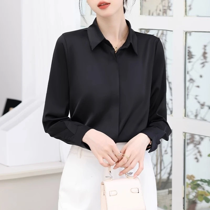 法式缎面长袖衬衫女装秋冬职场轻熟风西装内搭职业慵懒风高级感
