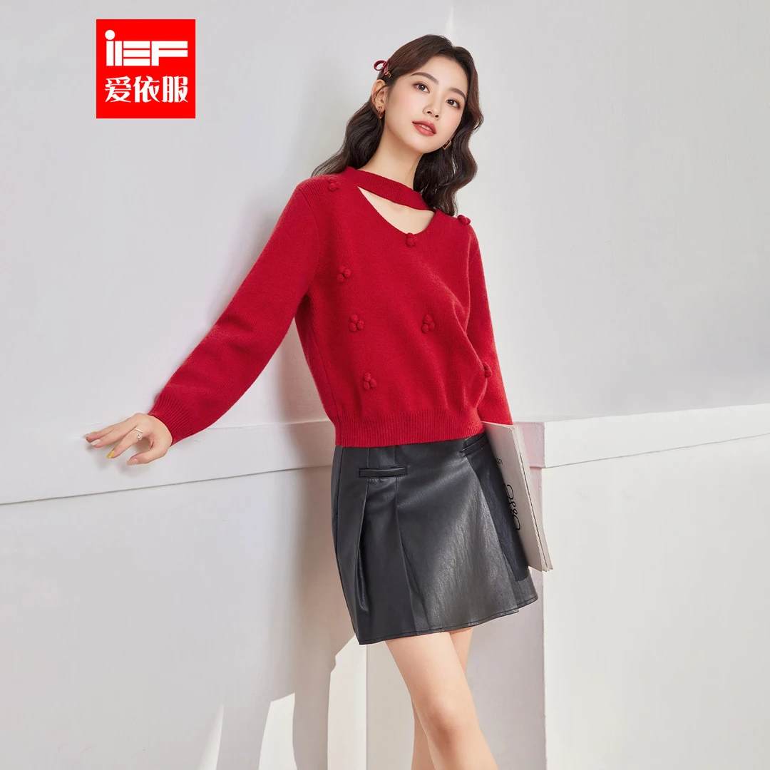 IEF/爱依服2025冬季新款韩系流行爆款温柔风设计感通勤毛织上衣