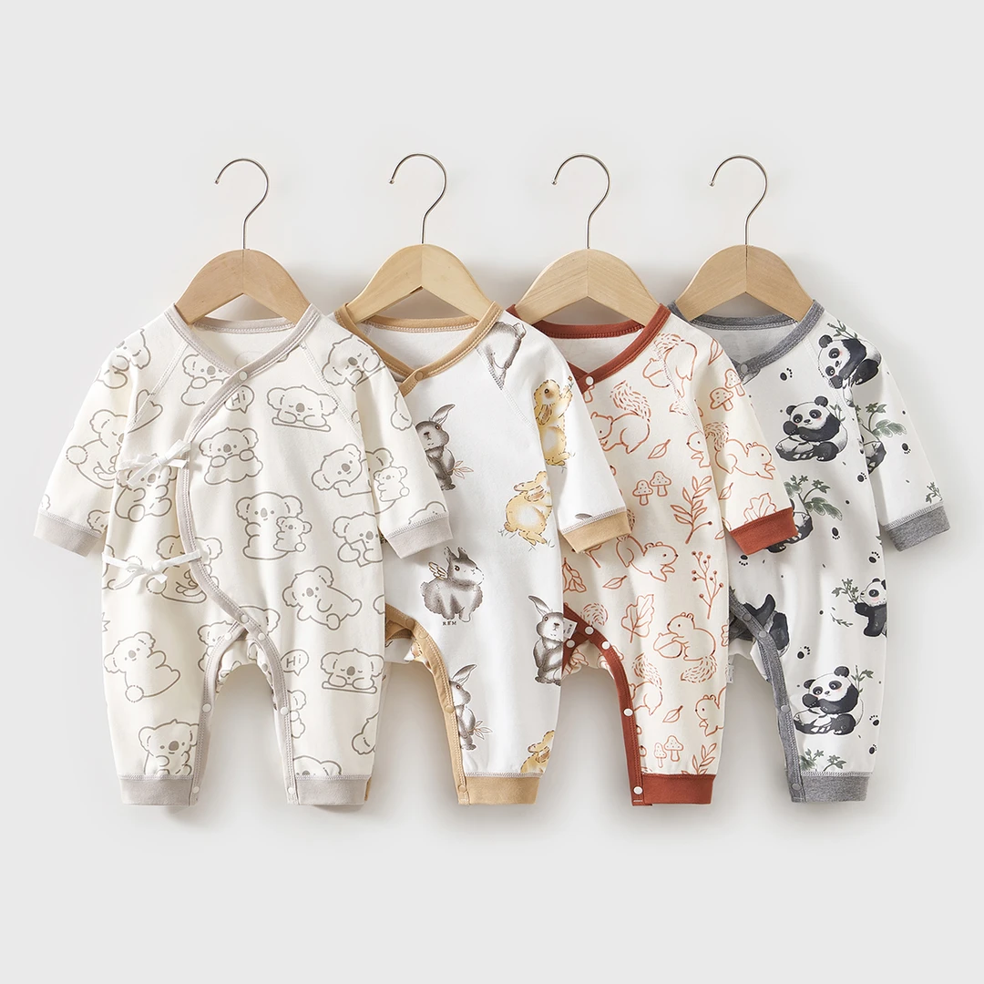 夏季新生儿长袖纯棉连体哈衣