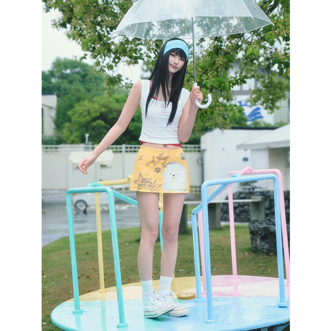 【联名系列】ablueberry×潦草小狗Moonge色印花半身裙辣妹短裙