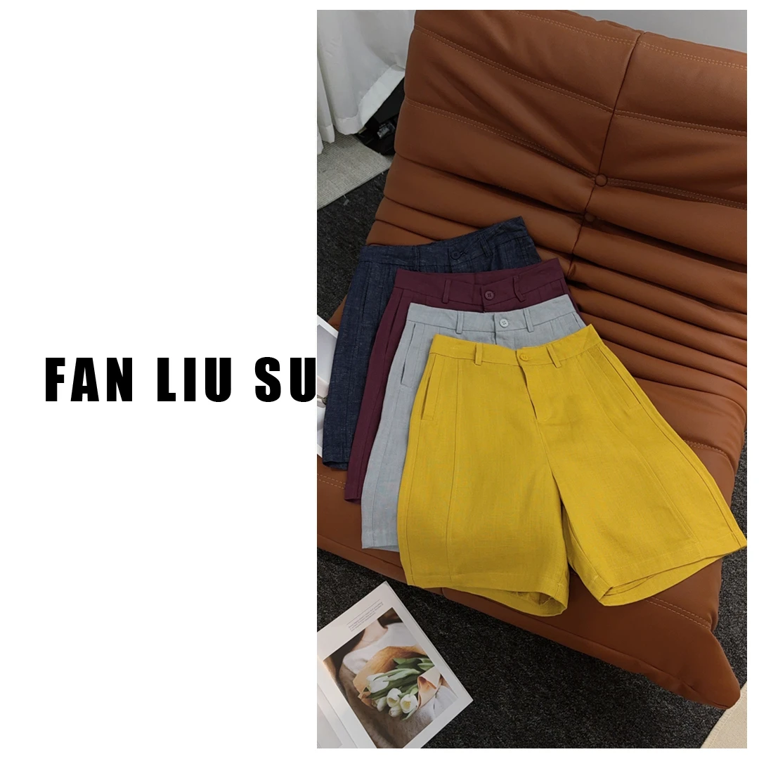 【FANLIUSU】天丝亚麻短裤阔腿裤女士夏季2025年新款休闲裤五分裤潮