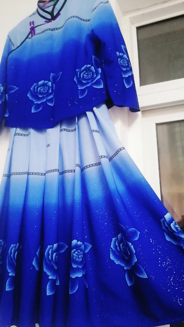 棉麻撒金印花百褶裙大摆裙套装广西贵州云南少数民族服饰