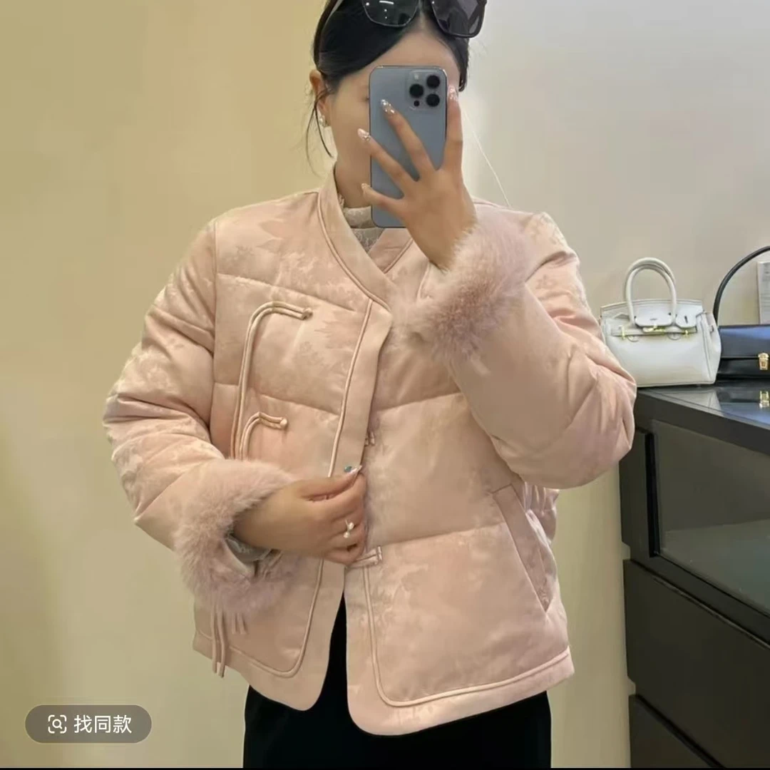 1201款高级超美新中式流苏款袖毛可拆卸加厚棉衣网红