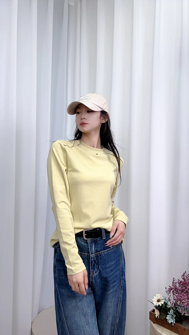 倾涩QINGSE/休闲T桖/S72513208/长袖/针织/百搭/女士/简约/纯色/