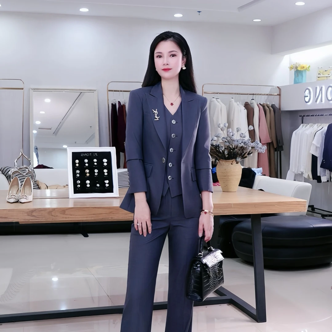 时尚修身商务韩版西装秋冬女神范职业装气质套装高级灰藏青色高级