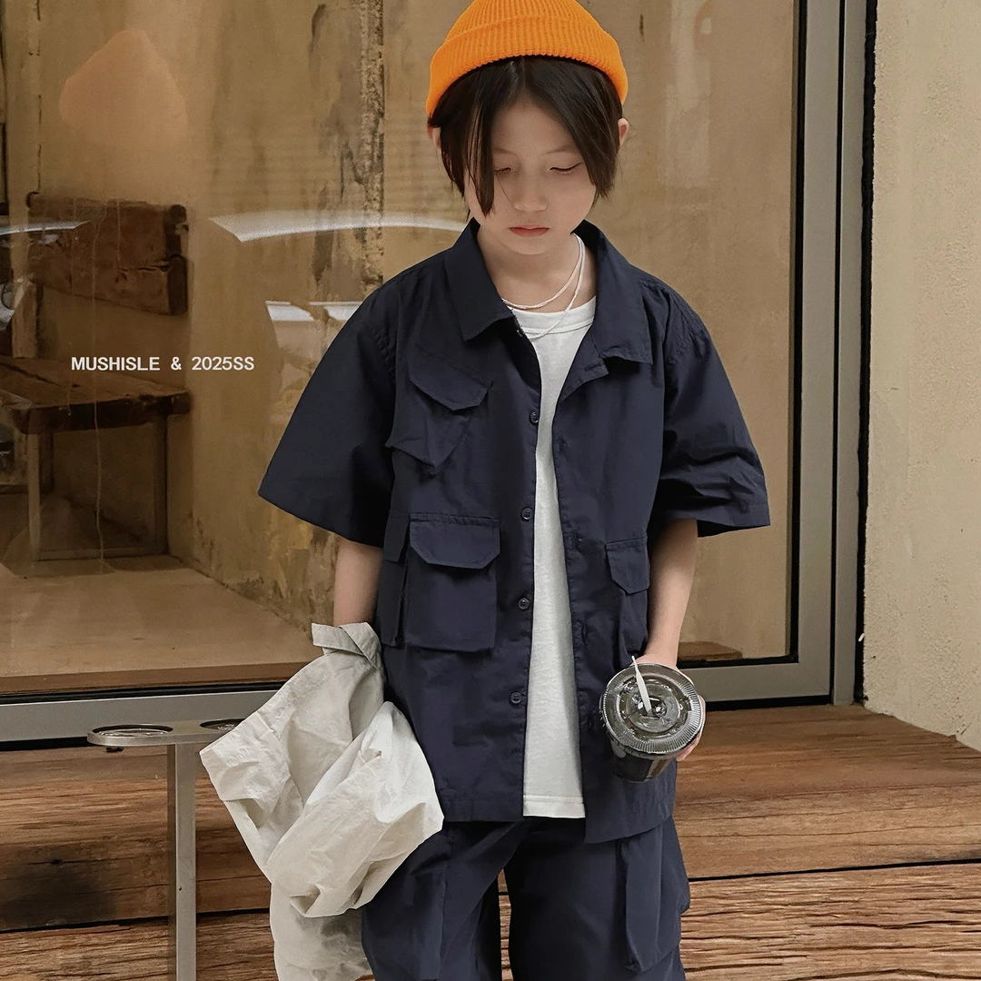 【MUSHISLE】阿又夏季童装儿童男童中大童口袋工装潮流衬衫85122X