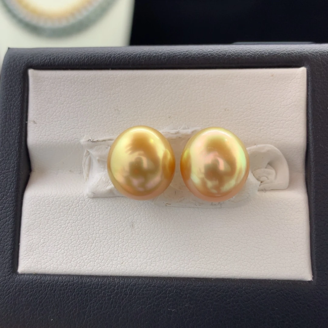 未镶嵌裸珠定制海水珍珠11+缅甸金珠水滴炫金色