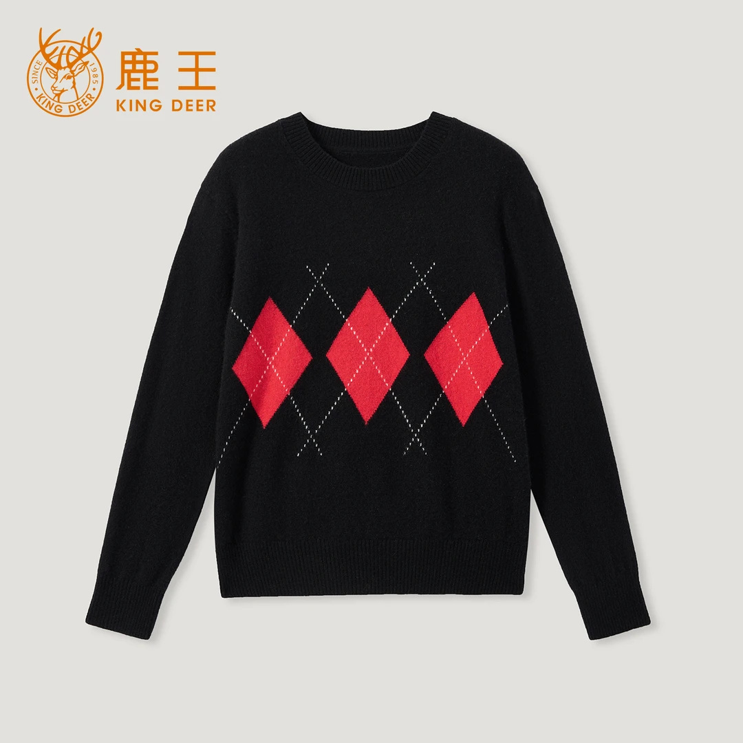 King Deer/鹿王羊绒秋冬百搭时尚休闲圆领羊绒衫L805530