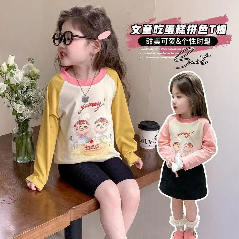 小童长袖卡通T恤春秋款薄款打底衫2025新款女宝春季上衣t恤