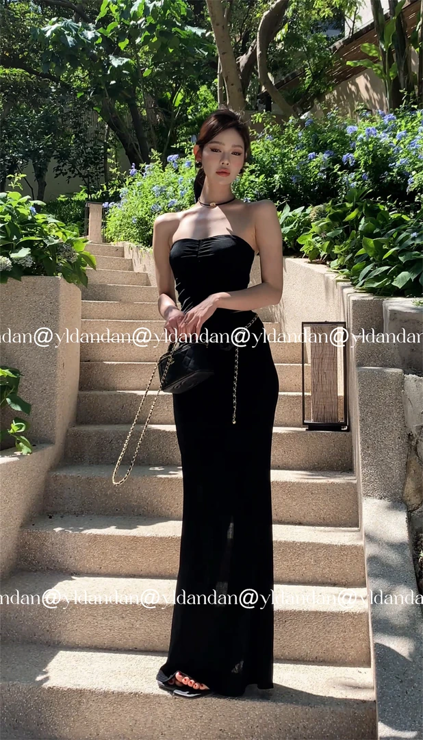 @yldandan|摩纳哥晚宴复古奢华老钱感醋酸高级抹胸贵妇套装