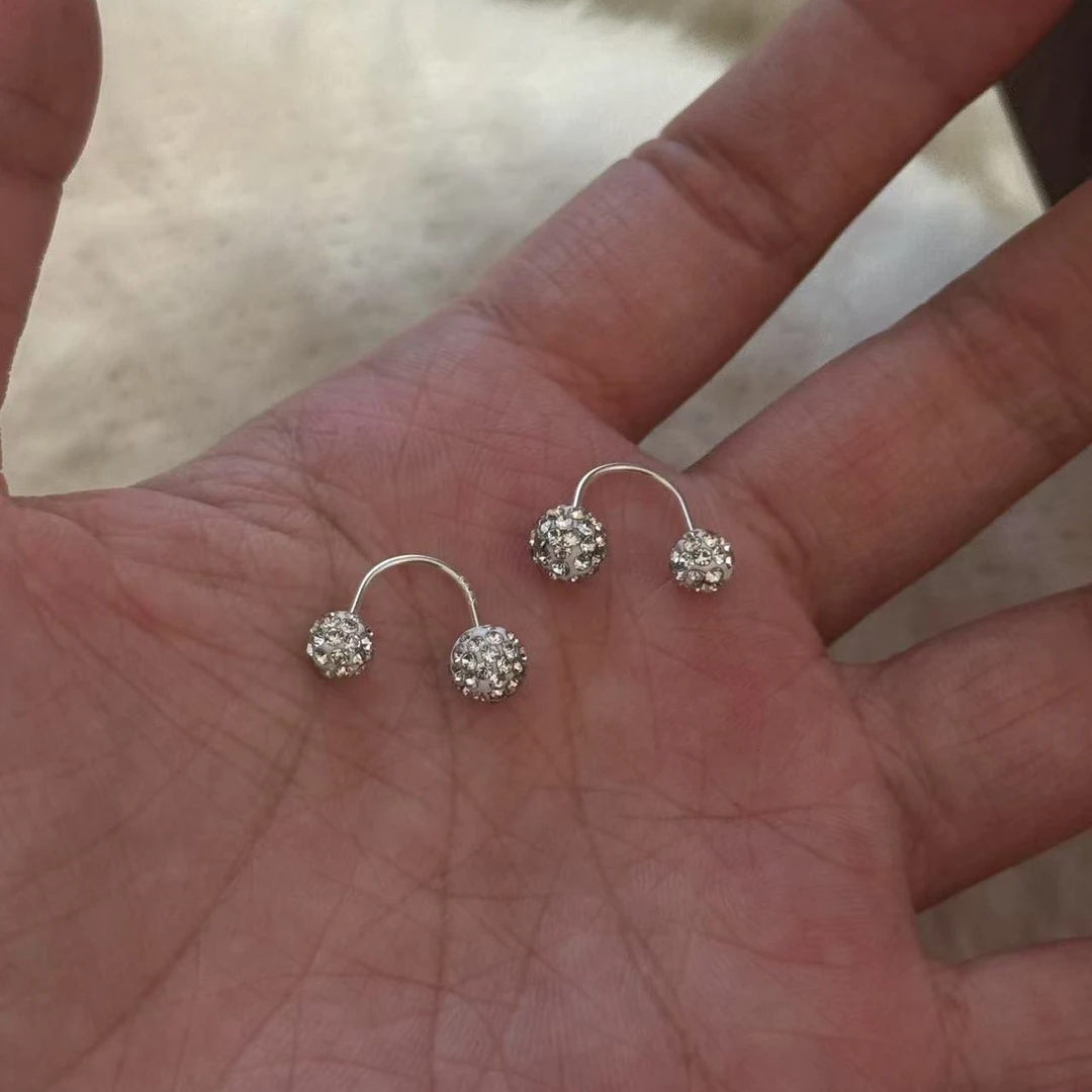 足银耳饰 双球爆闪耳钉EHCY543-烨