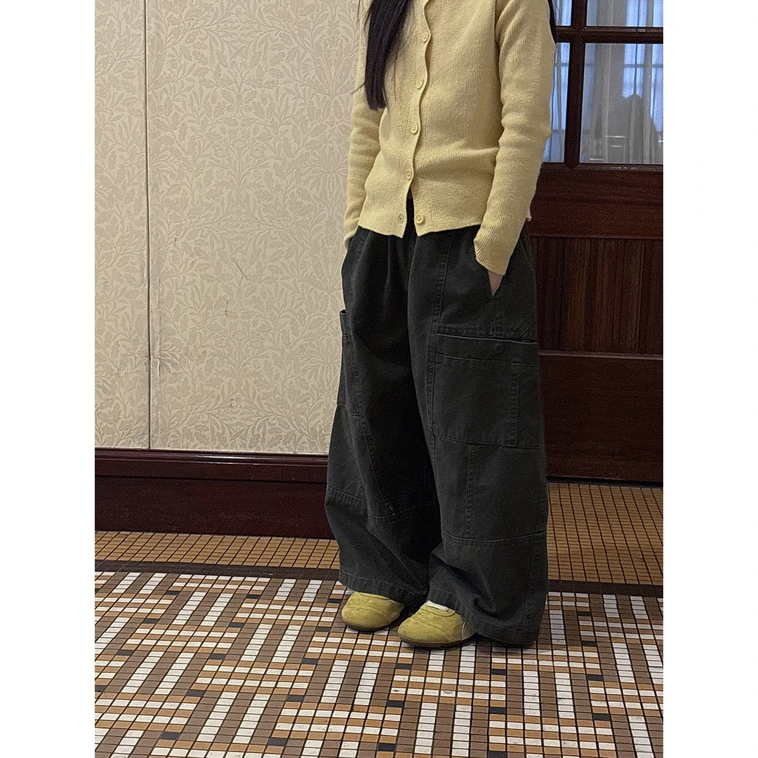 Harper kids 韩版宽松百搭重工拼接水洗直筒工装裤 H25A060811