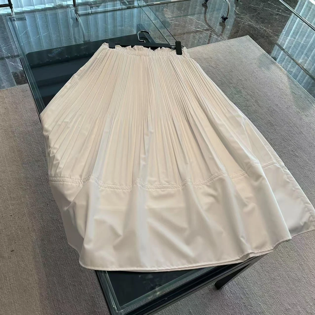 春夏新款白色赫本美学氛围感伞状抗皱压褶半身裙